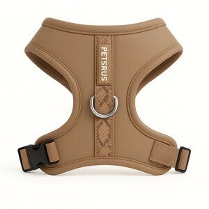 PETsRUS Premium No Pull Dog Harness 2 Leash Clips Brown Snake Leather Neoprene